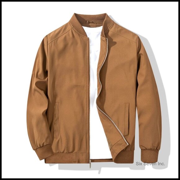 Other - Lightweight Bomber Jacket Classic Casual Windbreaker Ribbed Trim Full Zip